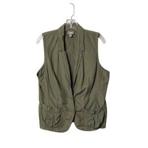J. Jill Vest Olive Green Silk Linen Blend Women's L Petite Button Front Utility